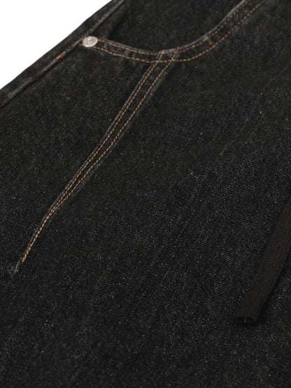 Baggy-Jeans mit Patchwork-Karomuster und Falten - 2334