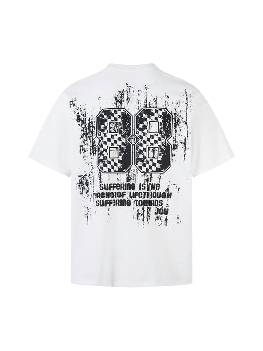 T-shirt à manches courtes avec lettrage graffiti rétro - 2341