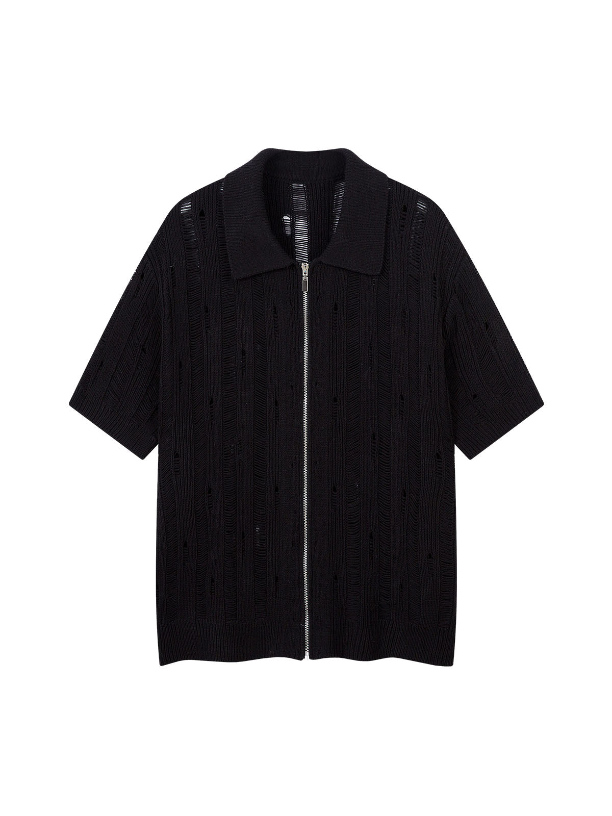 Chemise à manches courtes zippée en tricot noir Cleanfit
