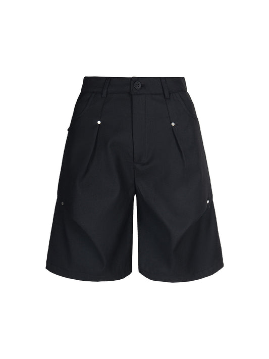 Street Retro Pleated Rivet Shorts