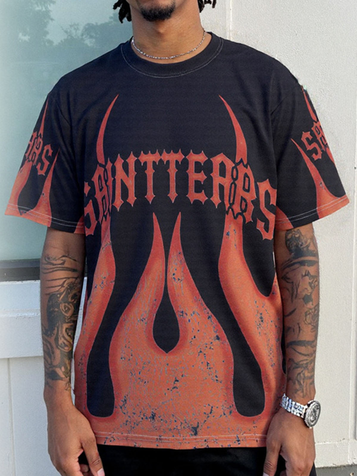 Flame Graphic Crew Neck T-Shirt