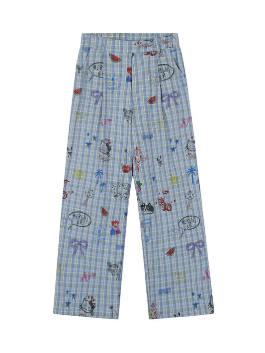 Fun Floral and Fruit Prints Plaid Pants