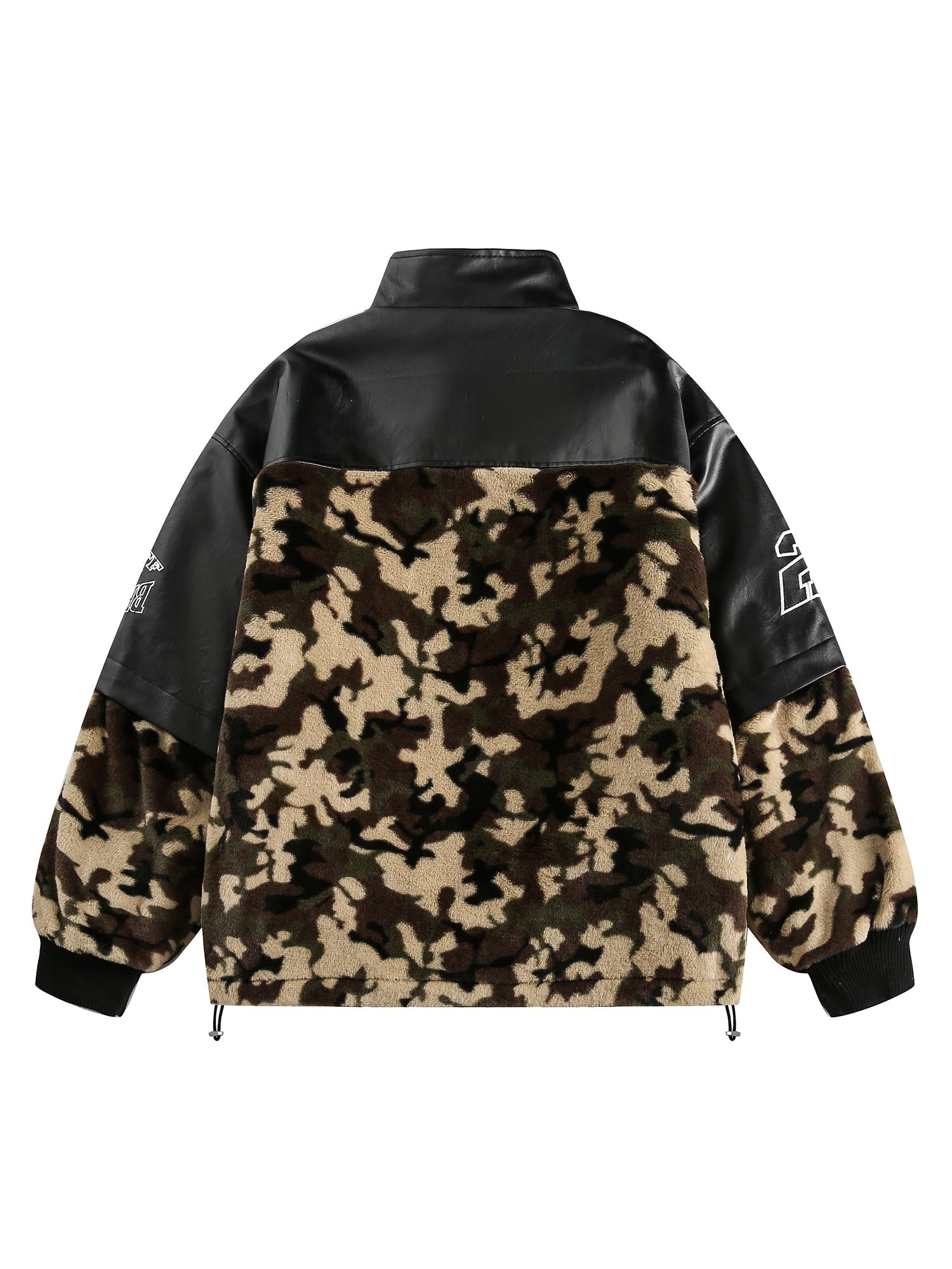 Thesupermade Camouflage Stitching PU Leather Quilted Jacket