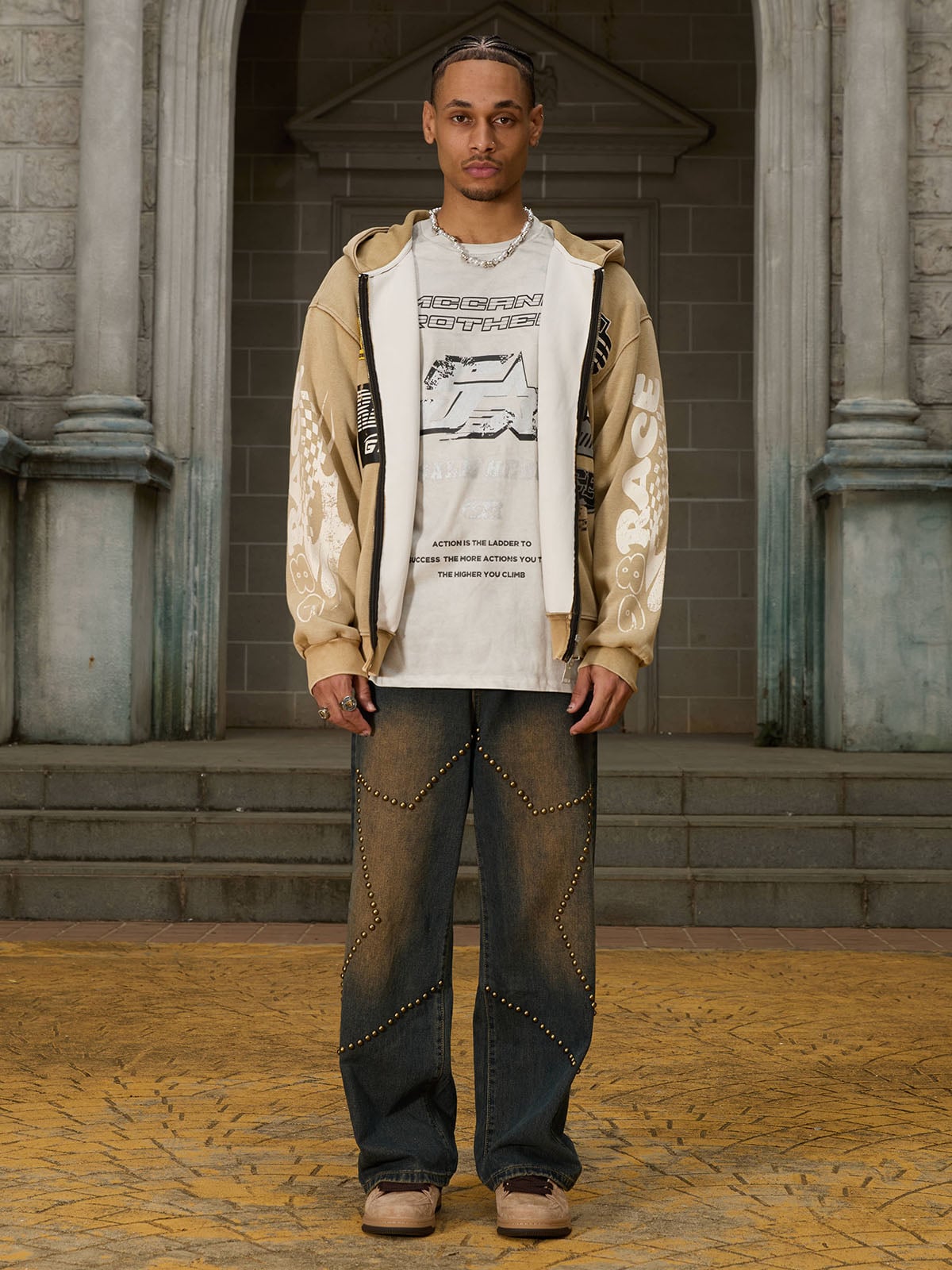 Thesupermade High Street Hip-Hop Patchwork Langarm-T-Shirt - 2269