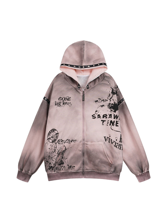Kapuzenpullover im Wasteland-Stil mit Graffiti-Print