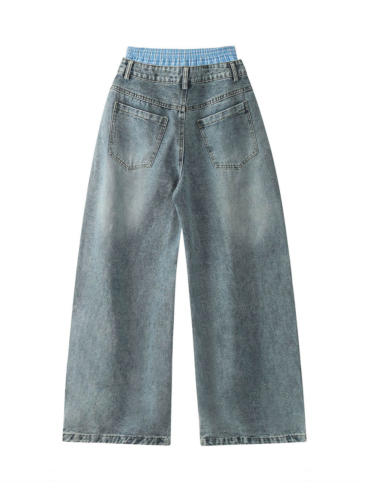 Washed Faux Two-Piece Baggy Jeans