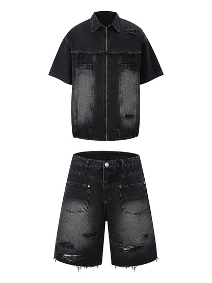 Distressed Ripped Denim Suit