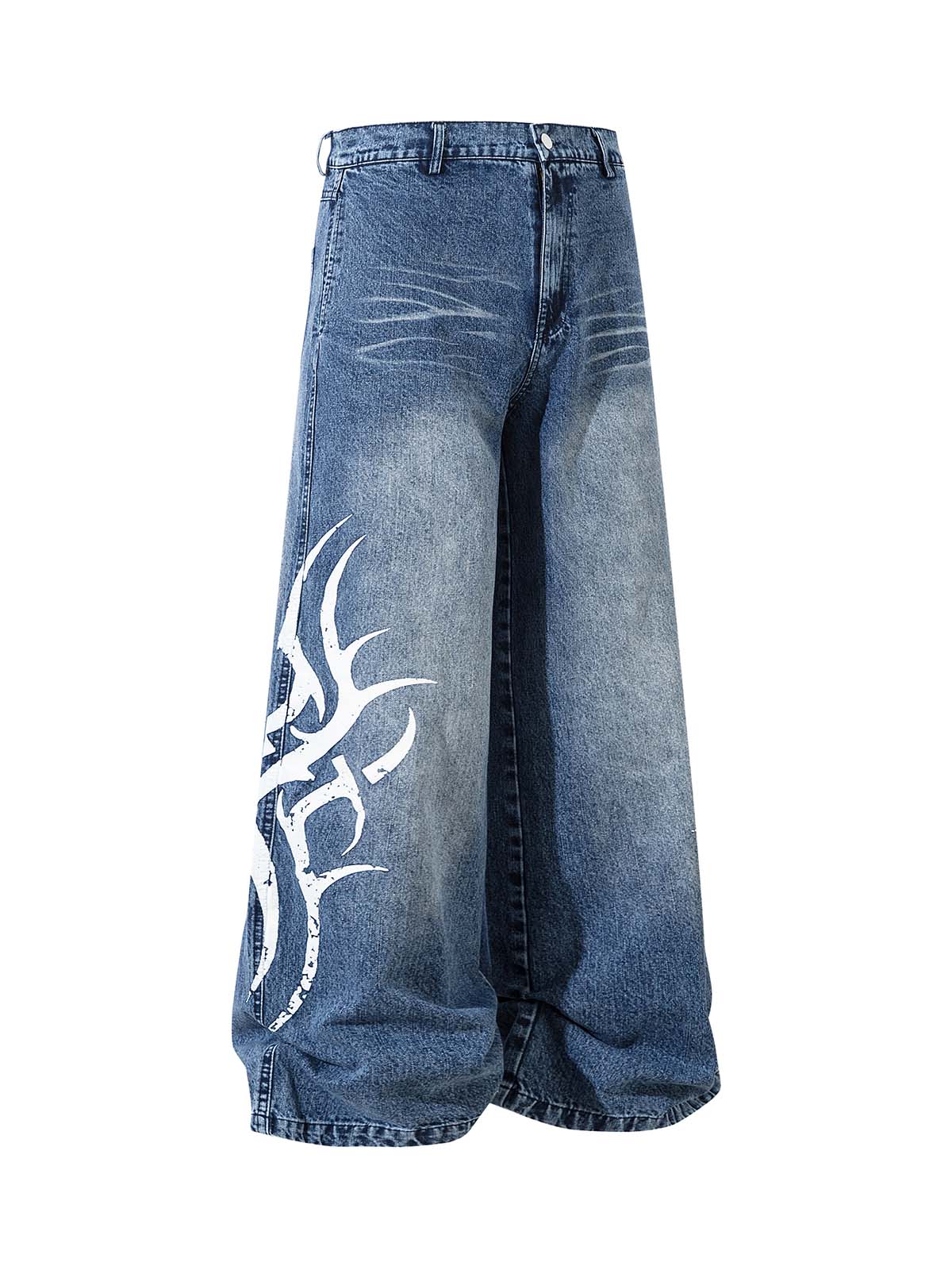 Washed  Print Straight Jeans