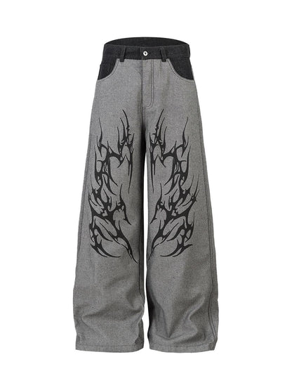 Jean baggy à imprimé flamme tribale