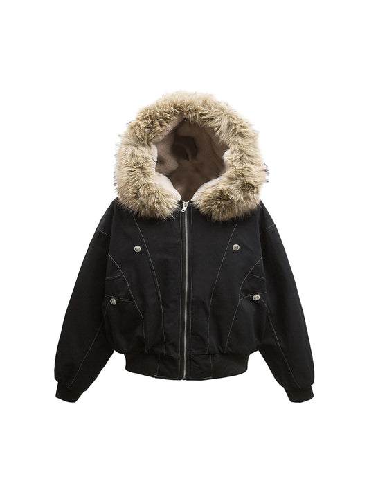 Bomberjacke mit Pelzfutter und Kapuze