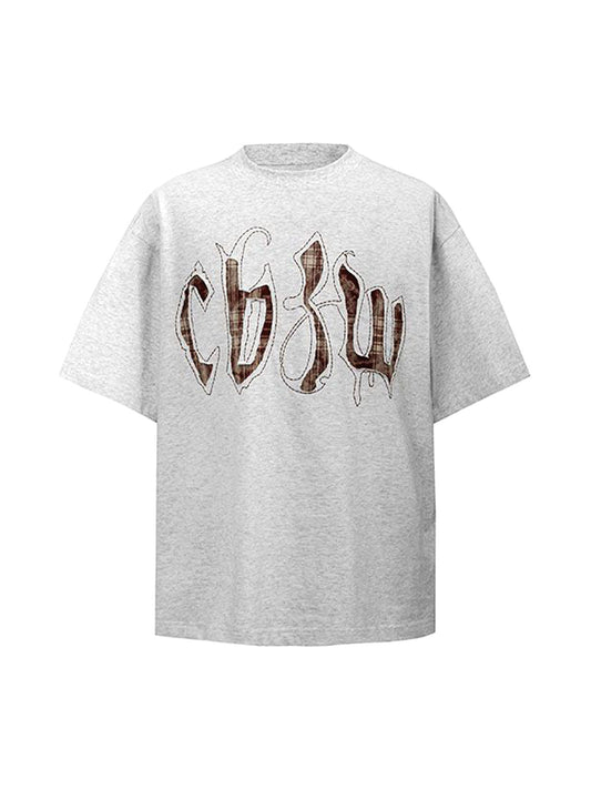 Retro Plaid Letter Embroidered T-shirt