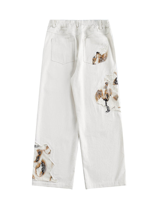 Thesupermade Amerikanische Retro-Patchwork-Jeans mit Spitzen 
