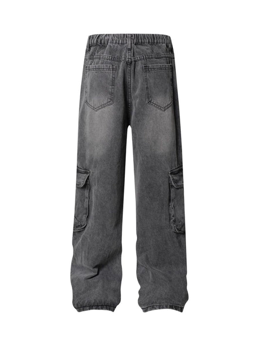 Jean cargo délavé à poches multiples