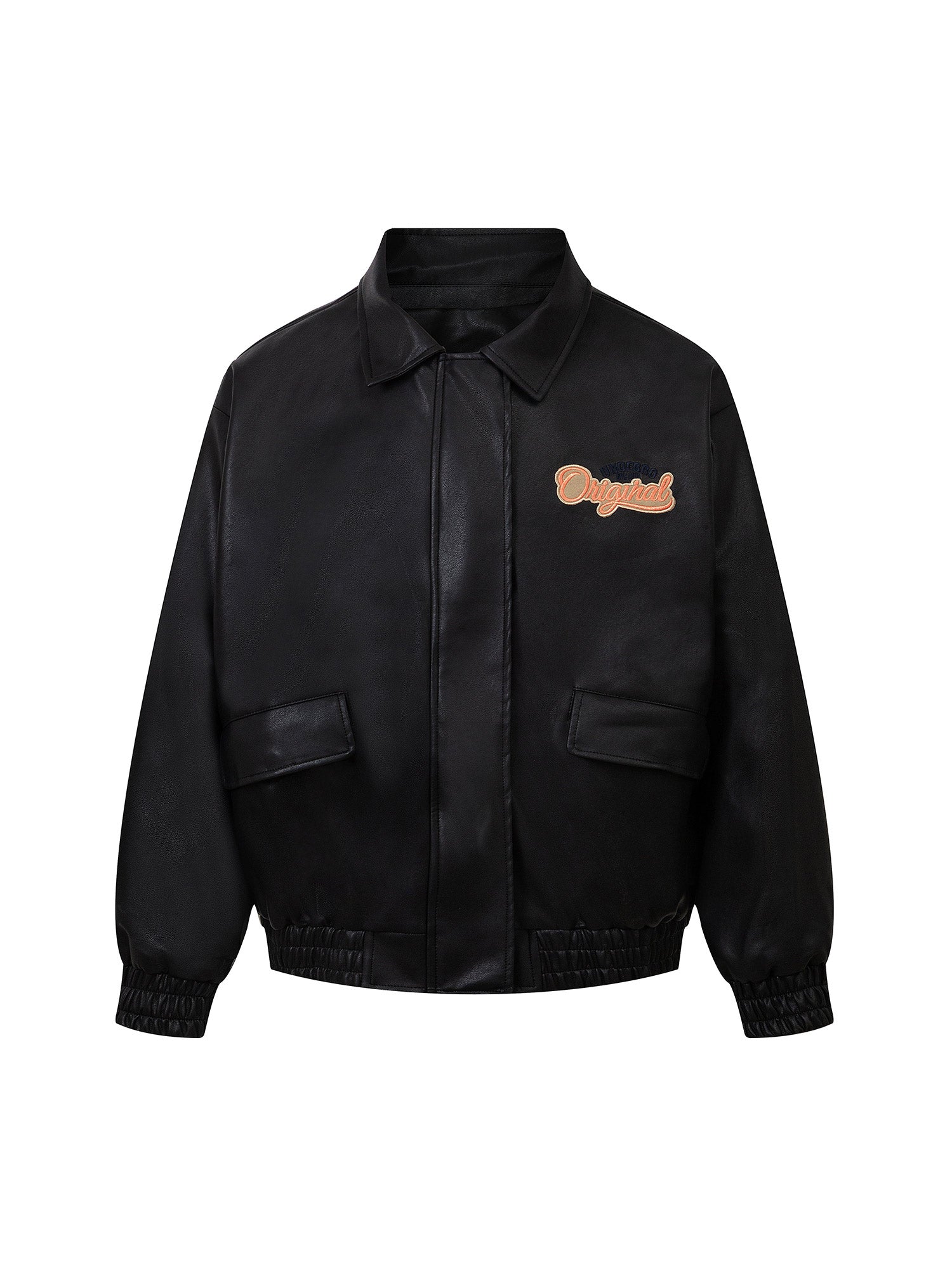 Thesupermade Lettering Embroidered Leather Bomber Jacket