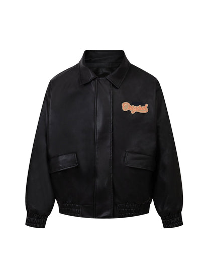 Thesupermade – Bomberjacke aus Leder mit aufgesticktem Schriftzug
