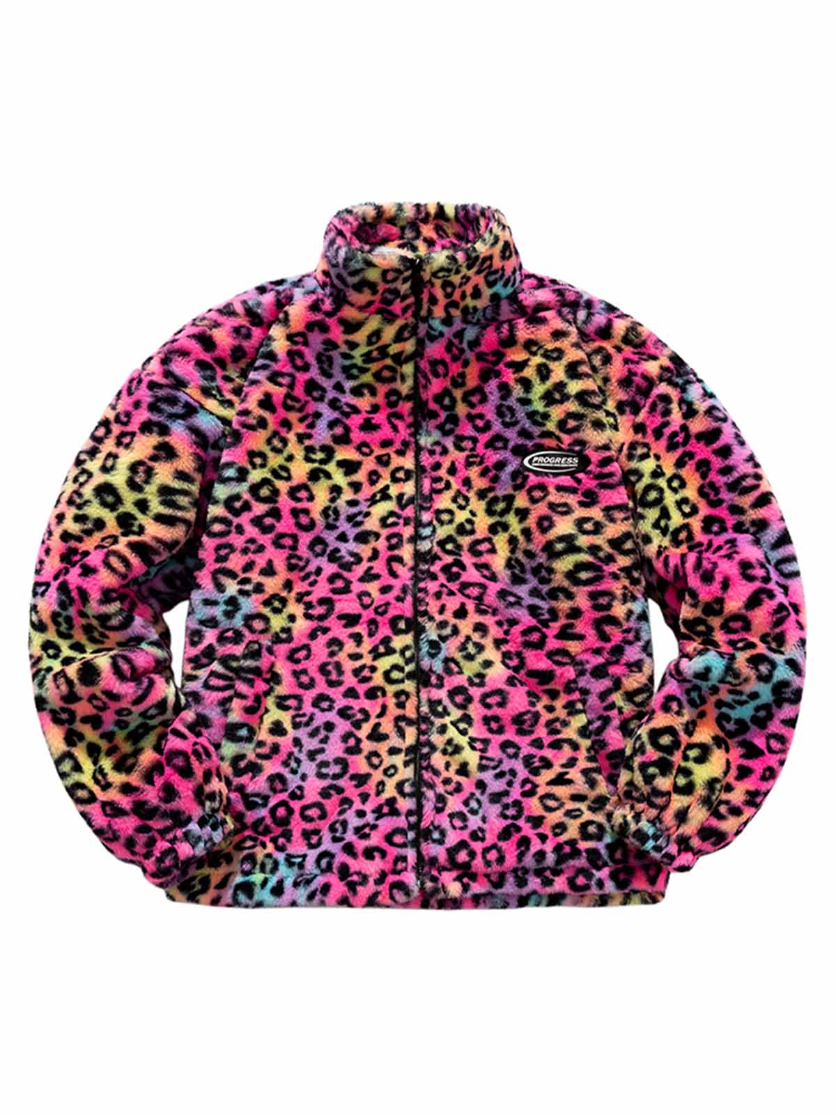 Tie-Dye Stand Collar Cheetah Fur Jacket