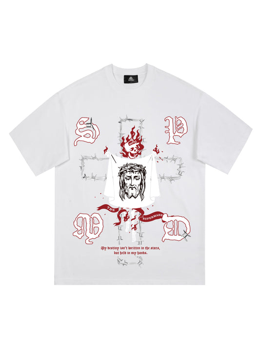 T-Shirt mit Original-Totenkopf- und Jesus-Print