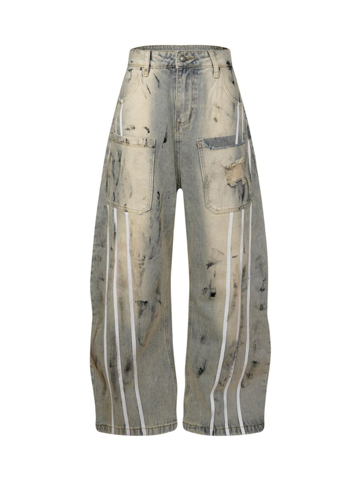 Street Stripe Dirty Dye Barrel Jeans