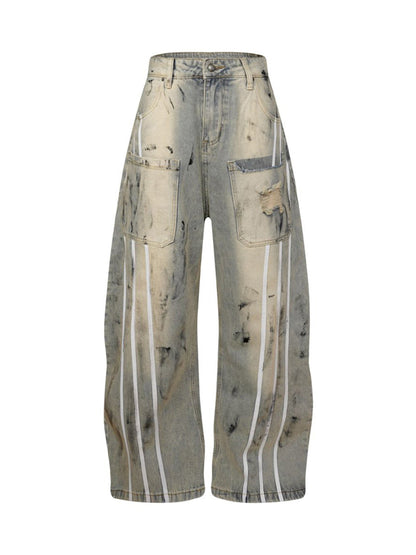 Street Stripe Dirty Dye Barrel Jeans