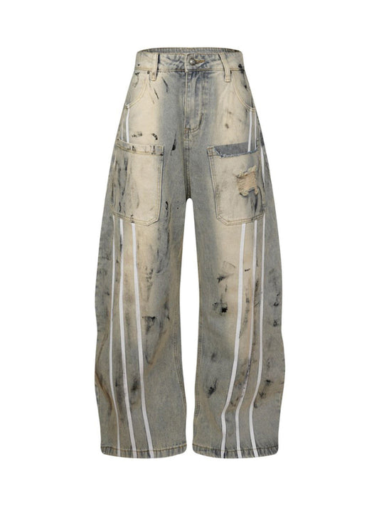 Street Stripe Dirty Dye Barrel Jeans