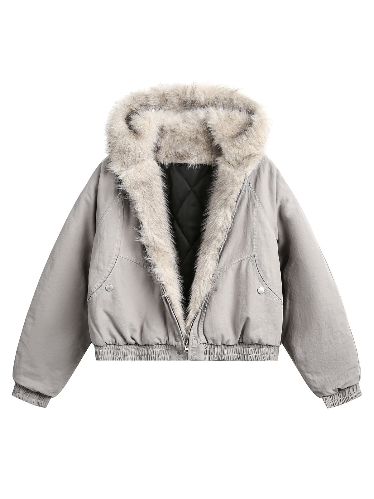 Veste matelassée à capuche en fourrure épissée - 2285