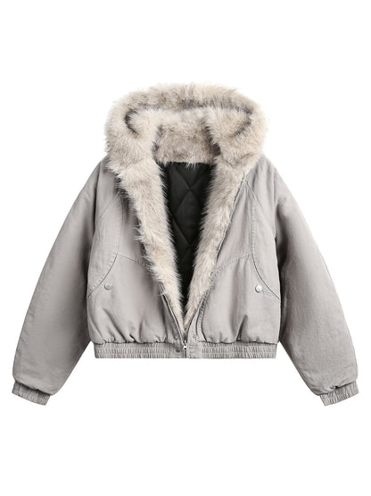 Veste matelassée à capuche en fourrure épissée - 2285