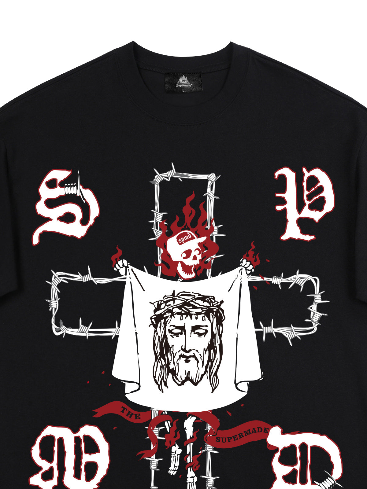 T-shirt original imprimé crâne et Jésus