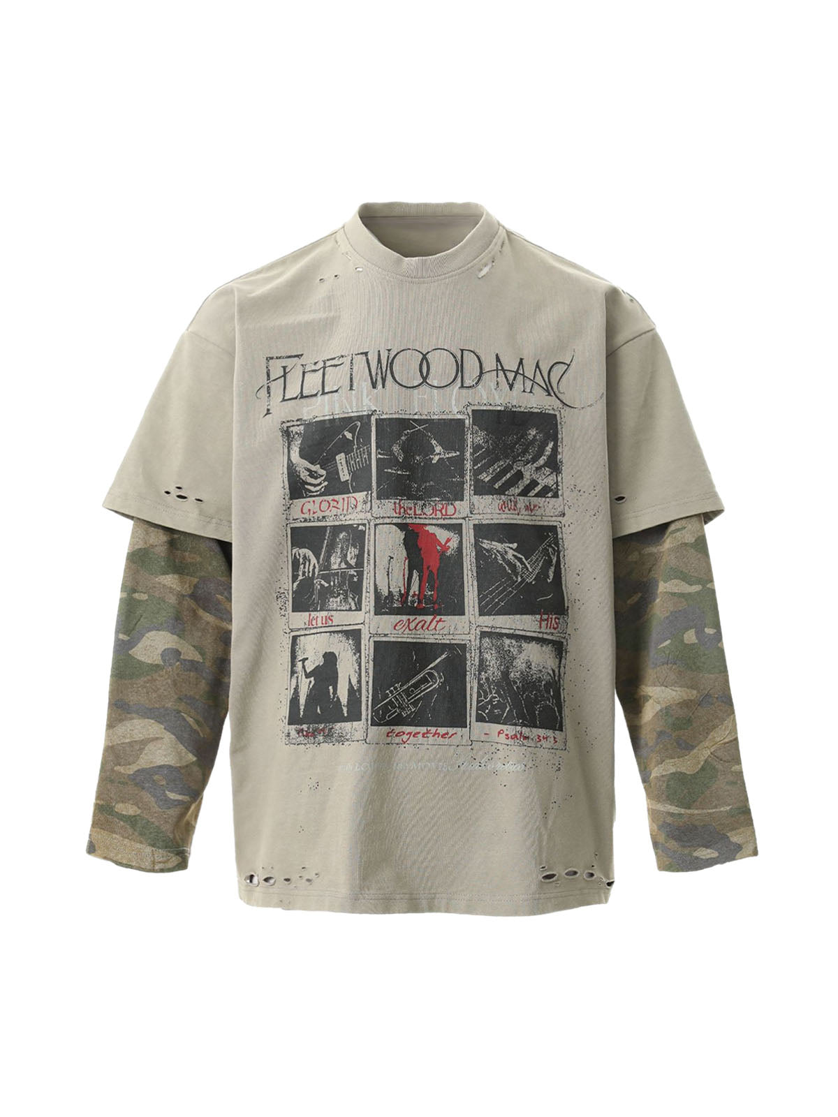 Distressed Camouflage Faux Two-Piece Graphic T-Shirt