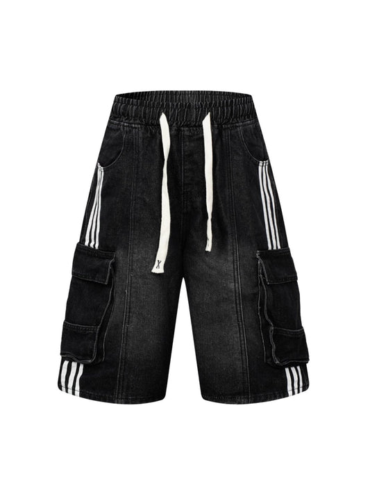 Washed Cargo Denim Shorts