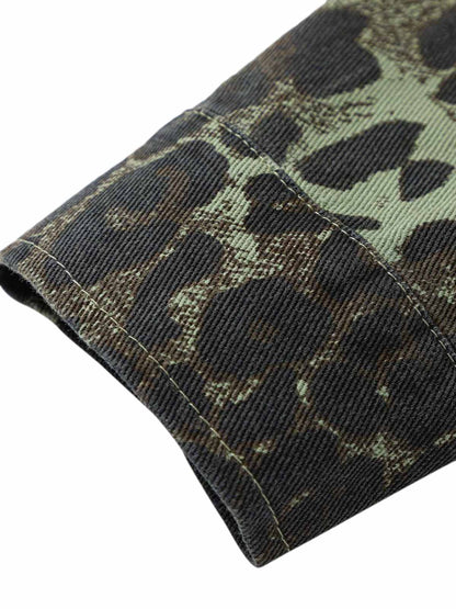 Langarm-Arbeitshemd mit Retro-Geparden-Print