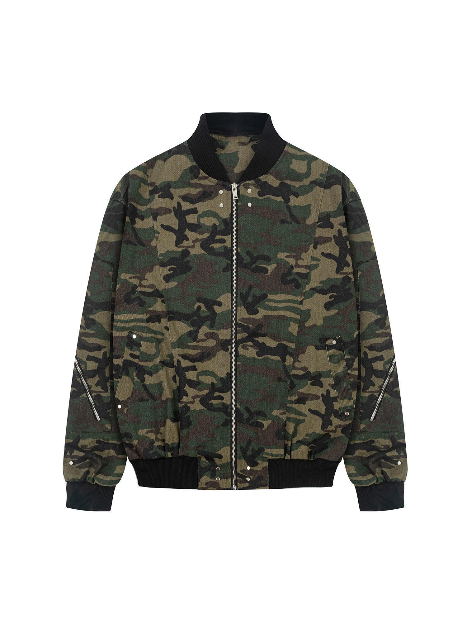 Thesupermade Cargo Camouflage Multi Zipper Bomber Jacket