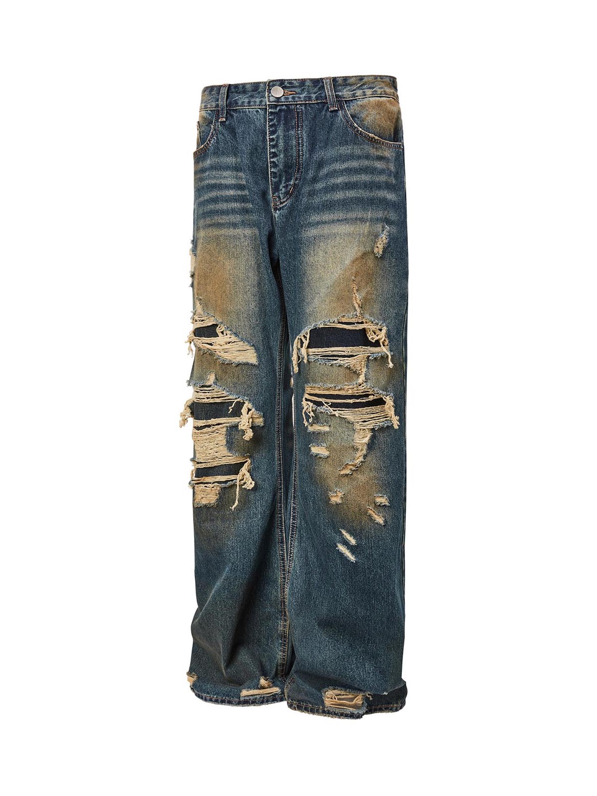 Washed Ripped Straight Jeans