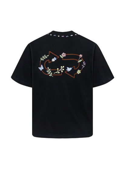 Embroidered Floral Crew Neck T-Shirt