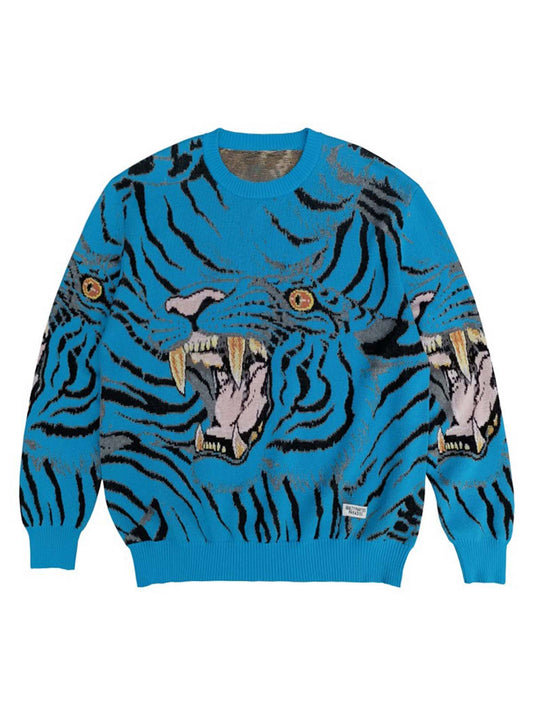 Pull en tricot à col rond tigre
