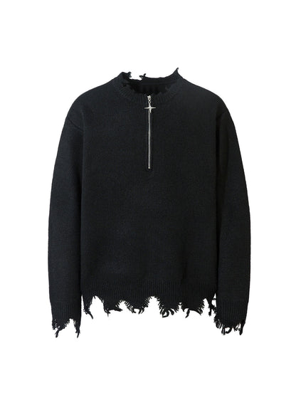 Pull zippé quart de tour effet vieilli