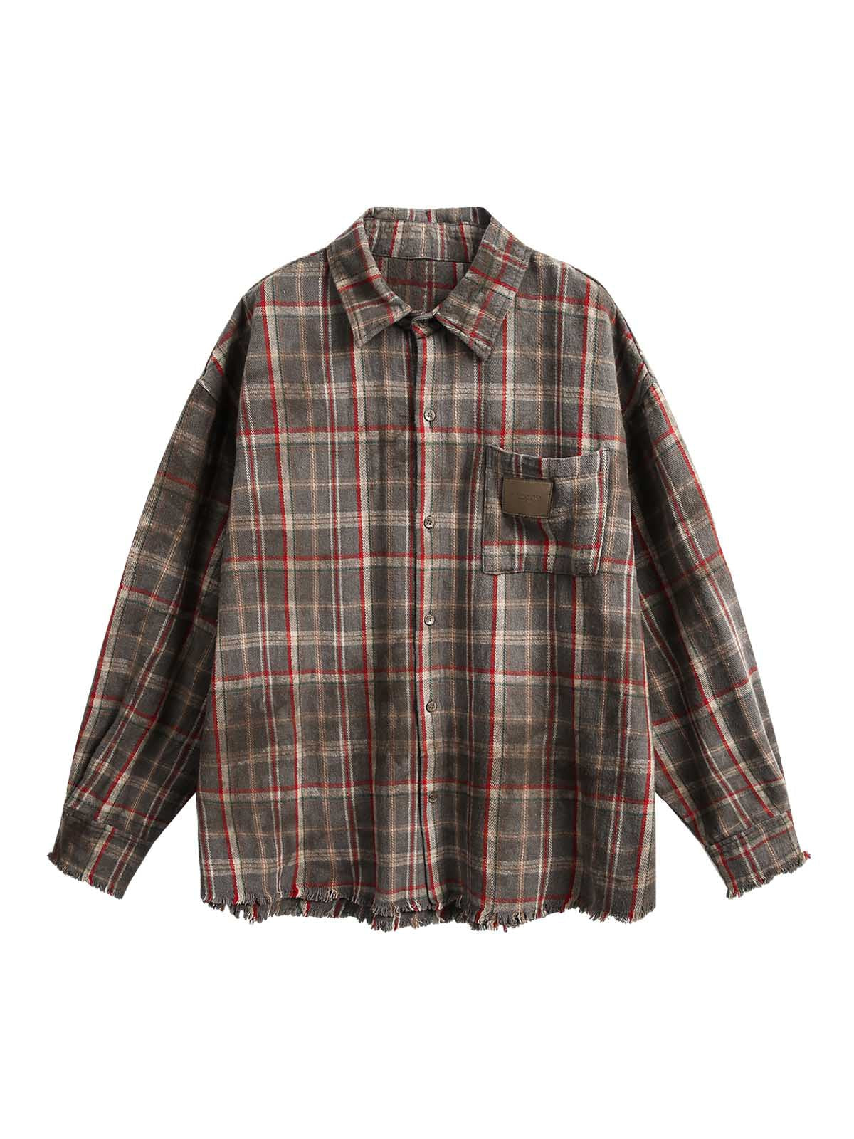 Vintage Plaid Tie-Dye Long Sleeve Shirt