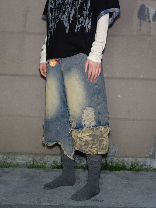 Jorts baggy déchirés et délavés camouflage