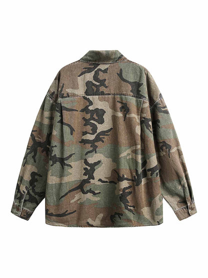 Camouflage Washed Distressed Denim Shirt
