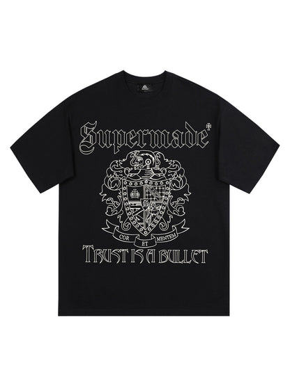 Original Gothic Letter Family Shield Badge Print T-Shirt