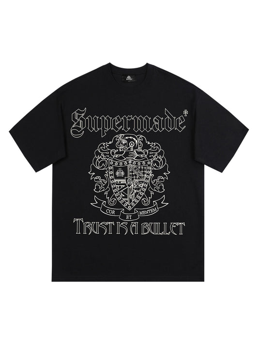 Original Gothic Letter Family Shield Badge Print T-Shirt