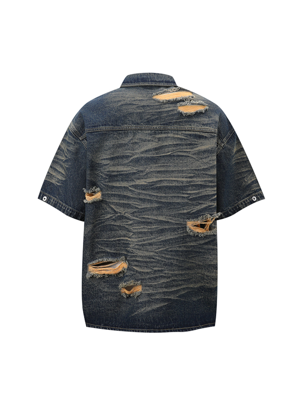 Distressed Washed Distressed Denim Shirt & Jorts Set