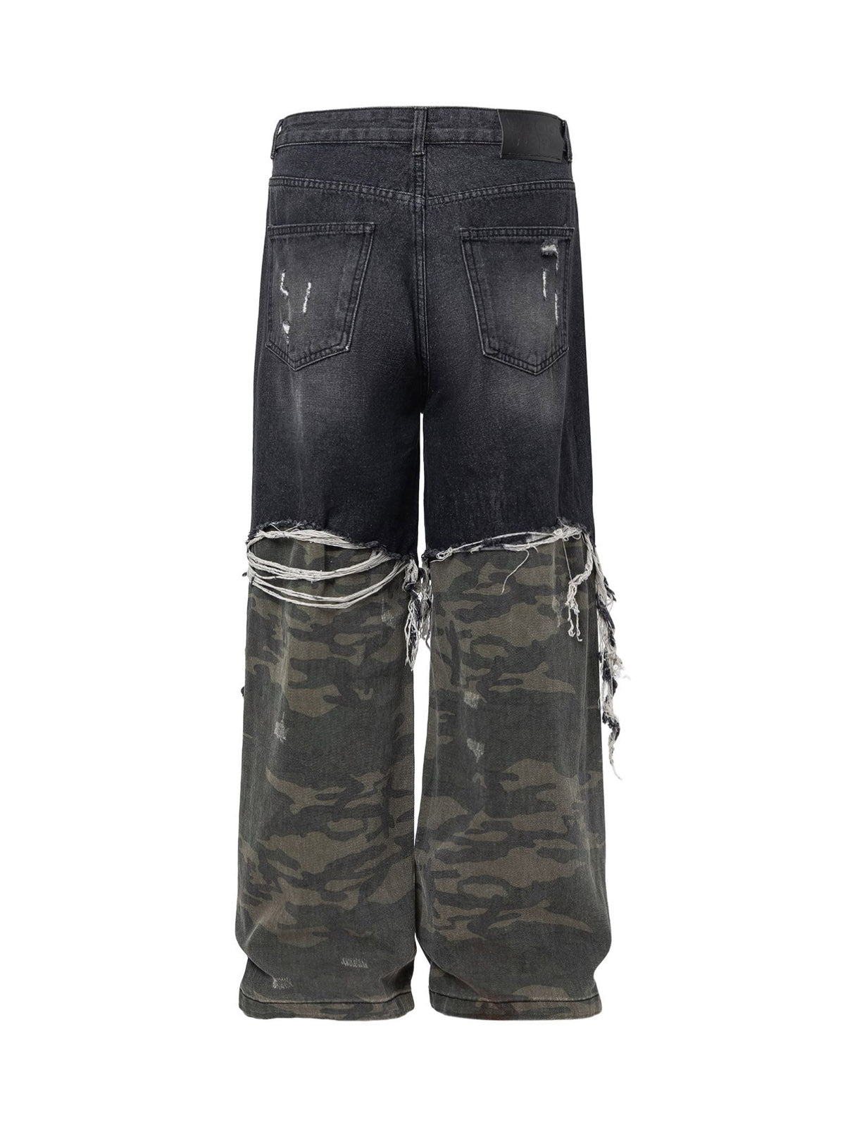 Washed Distressed Stitching Camouflage Straight Jeans