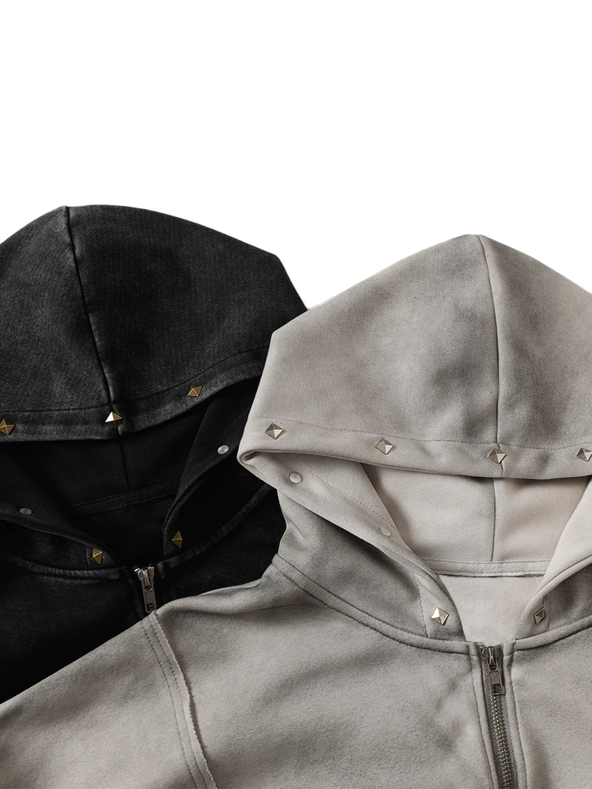 Veste à capuche délavée avec coutures vieillies et rivets