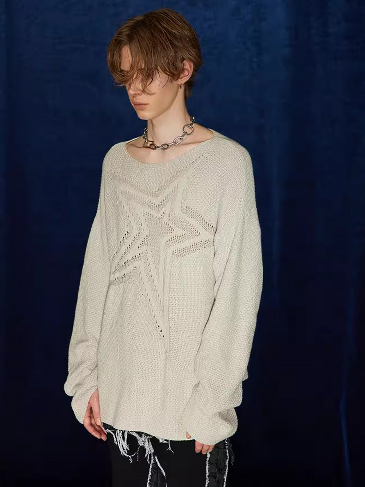 Thesupermade Star Cutout Boatneck Sweater