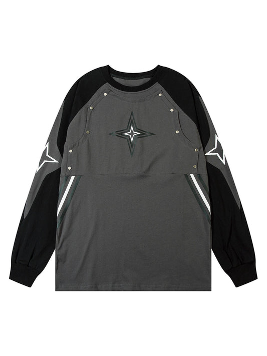 T-shirt à manches longues clouté et étoiles surpiquées Supermade