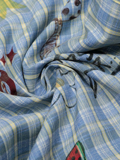 Pantalon à carreaux amusant à imprimés floraux et fruités
