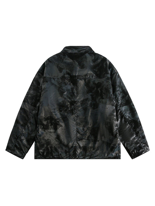 Thesupermade Lederjacke mit Blumenmuster und Stehkragen