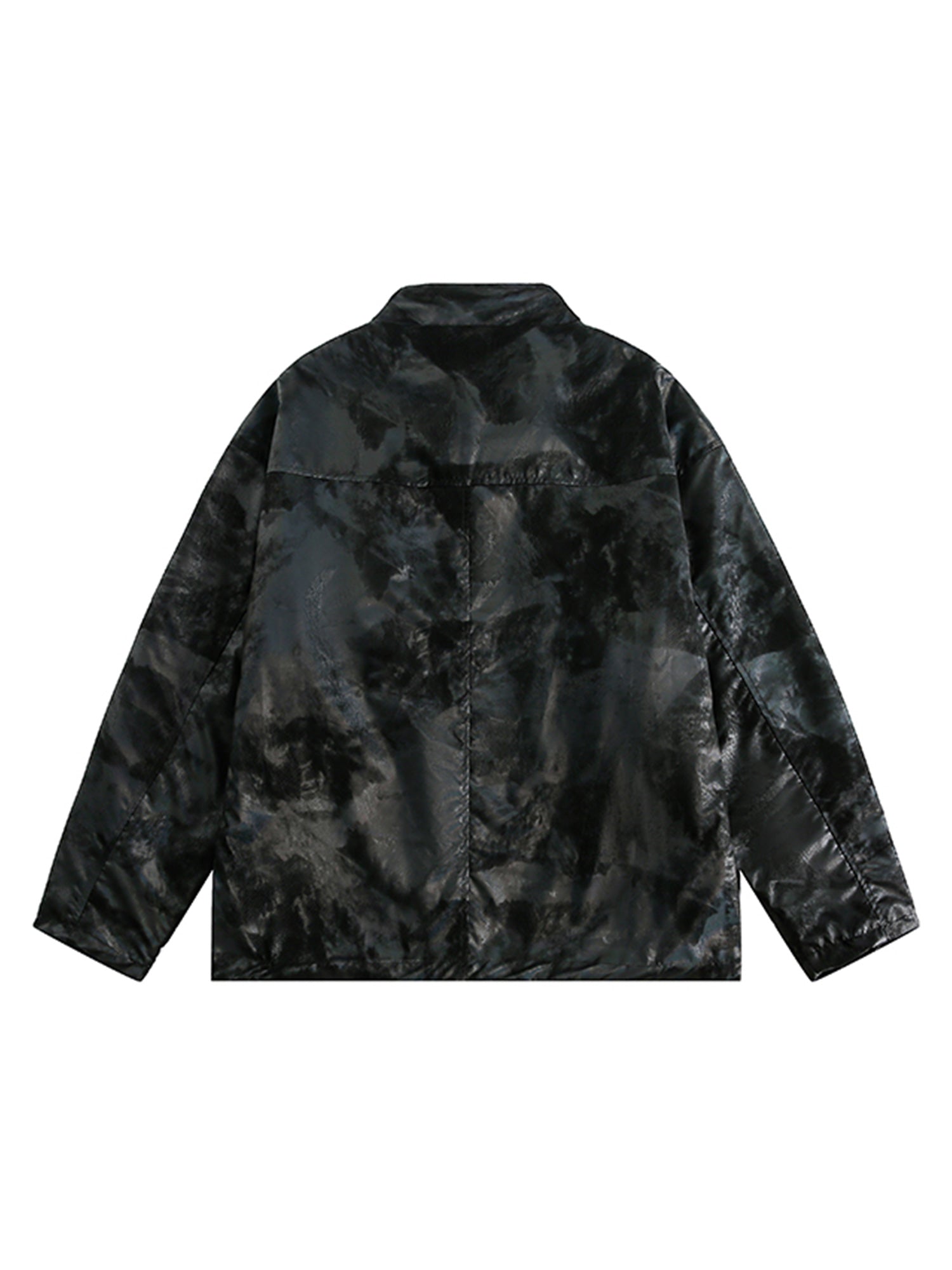 Thesupermade  Floral Stand Collar Leather Jacket