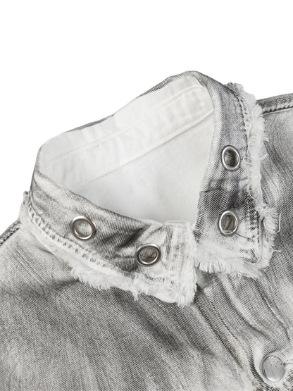 Distressed-Jeansjacke mit Stickerei