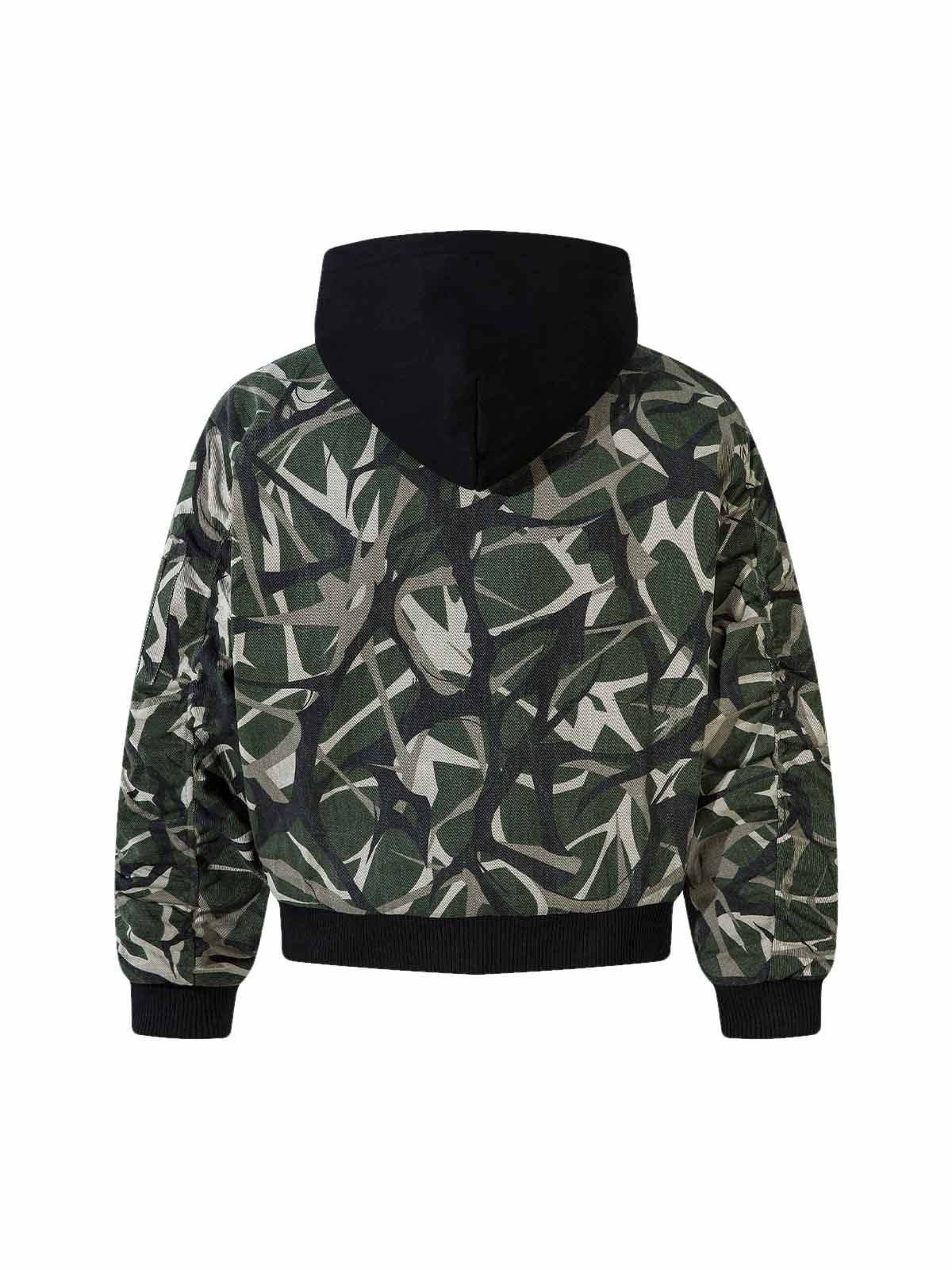 Camouflage Faux Two-Piece Hooded Bomber Jacket